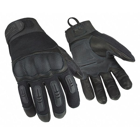 Tactical Glove, Goatskin Leather Palm, 10" Length, Hook-and-Loop Cuff, Full Finger, Unlined Lining