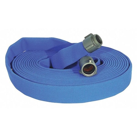 Fire Hose, Double Jacket, 50 ft Length, 2 1/2 in Hose Inside Dia., Polyurethane Hose Tube, Blue