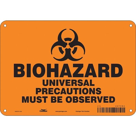 Biohazard Sign, 7 in H, 10 in W, Polyethylene, Vertical Rectangle, English, 447V84