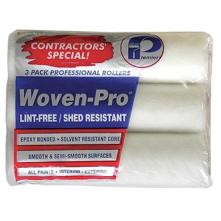 9" Paint Roller Cover, 3/8" Nap, Woven Fabric, 3 PK
