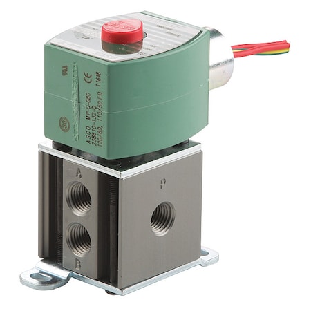 Solenoid Valve, 4-Way, 2-Position, 1/4 in Pipe Size, 120V AC, Inline Single, Aluminum, PE