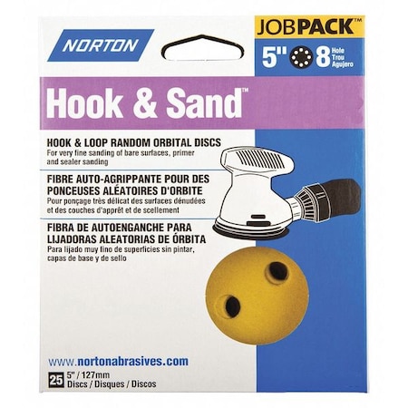Hook-and-Loop Sanding Disc, 5" Dia, 8 Hole, Aluminum Oxide, P120 Grit, Coated Type, A296