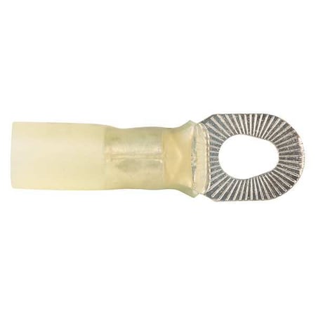Ring Terminal, #6, #8, #10 Stud Size, 10 AWG, 600 V, Heat Shrink Insulated, Yellow, 10 PK