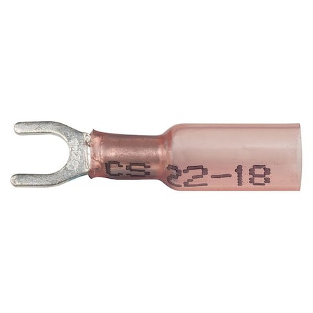 Fork Terminal, #10 Stud Size, 18 AWG, 600 V, Heat Shrink Insulated, Red, 10 PK