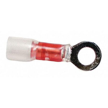 Ring Terminal, 1/4 in Stud Size, 18 AWG, 600 V, Heat Shrink Insulated, Red, Crimp Termination Only
