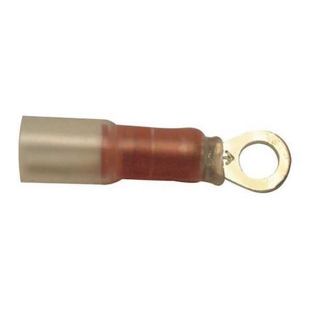 Ring Terminal, 5/16 in Stud Size, 18 AWG, 600 V, Heat Shrink Insulated, Red, Crimp Termination Only