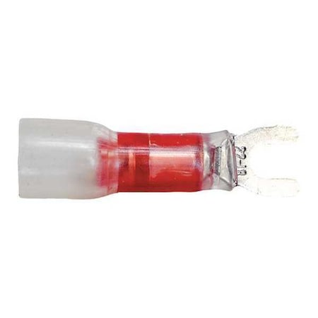 Fork Terminal, #6 Stud Size, 18 AWG, 600 V, Heat Shrink Insulated, Red, 10 PK