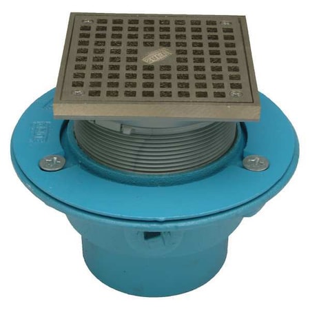Square Floor Drain, Nickel Bronze, 3", No Hub