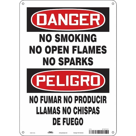 Safety Sign, 14 in H, 10" W, Polyethylene, Vertical Rectangle, English, Spanish, 474T51