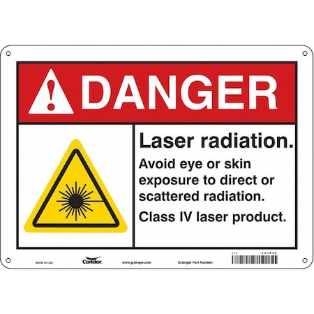 Laser Warning Sign, 10 in H, 14 in W, Polyethylene, Horizontal Rectangle,451R89