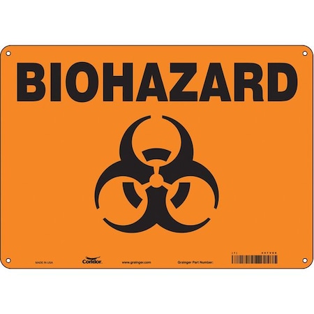 Biohazard Sign, 10 in H, 14 in W, Polyethylene, Horizontal Rectangle, English, 447V66