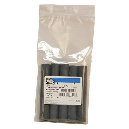 Adhesive Lined Heat Shrink Tube, Heavy Wall, 3:1 I.D. Shrink Ratio, 0.75 in I.D. Before Shrinking, Black, 5 PK