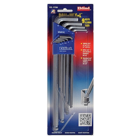 9 Piece Metric L-Shape Hex Key Set, 17709