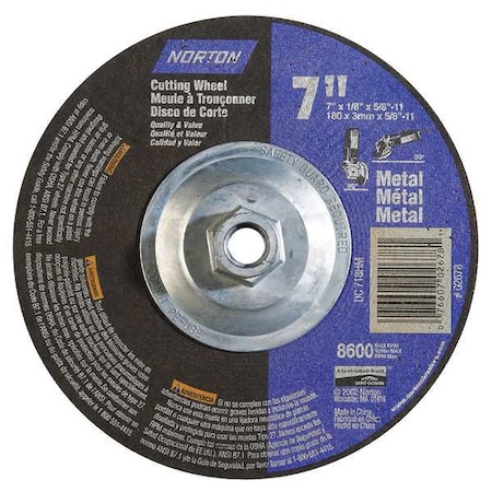 Cut-Off & Grinding Wheel, Type 27, 7 in Dia, 0.125 in Thick, 5/8"-11 Arbor Hole Size, 24 Grit