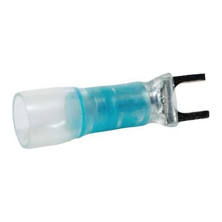 Fork Terminal, #10 Stud Size, 14 AWG, 600 V, Heat Shrink Insulated, Blue, 10 PK