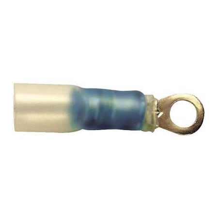 Ring Terminal, 5/16 in Stud Size, 14 AWG, 600 V, Heat Shrink Insulated, Blue, 10 PK