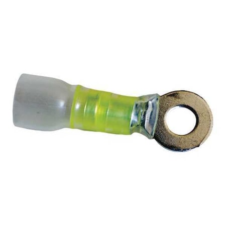 Ring Terminal, 1/2 in Stud Size, 10 AWG, 600 V, Heat Shrink Insulated, Yellow, 10 PK