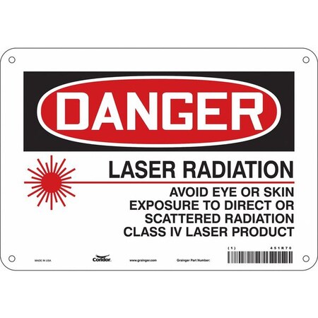 Laser Warning Sign, 7 in H, 10 in W, Polyethylene, Vertical Rectangle,451R70