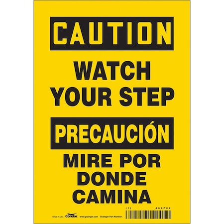 Safety Sign, 10 in Height, 7 in Width, Vinyl, Horizontal Rectangle, English, Spanish, 469P89