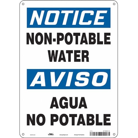 Notice/Aviso, Non-Potable Water/Agua No Potable, 10 in W x 14 in H, Rectangle, Aluminum, 470K13