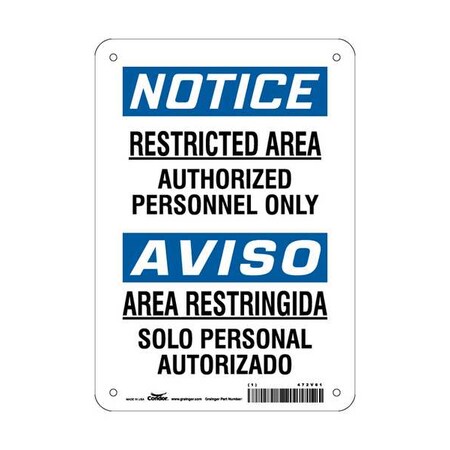 Safety Sign, 10 in H, 7 in W, Polyethylene, Horizontal Rectangle, English, Spanish, 472V61