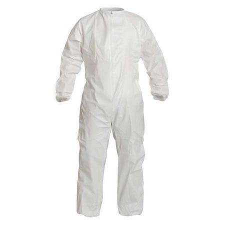 Coverall, L, White, Microporous Composite Fabric, zipper