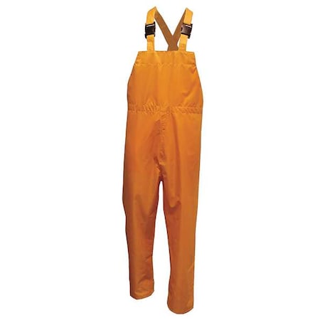 Rain Bib Pants, Polyester, 32 1/2 in Inseam, Elastic Closure, Yellow, Size XL