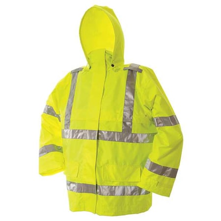 Hi-Viz Rain Jacket, 150 Denier Trilobal Ripstop Polyester, Class 3 Type R, Green, 4XL