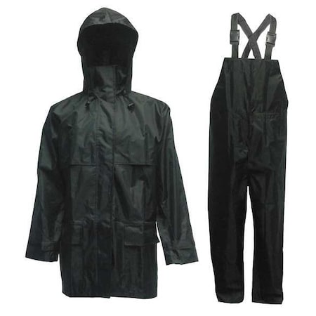 3-Piece Rainsuit with Detachable Hood, Polyester, PVC, 150 den Thick, Detachable, Black, 3XL