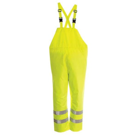 Hi-Visibility Rain Bib Pants, Polyester, Polyurethane, 33 1/2 in Inseam, Elastic Closure, Size 3XL