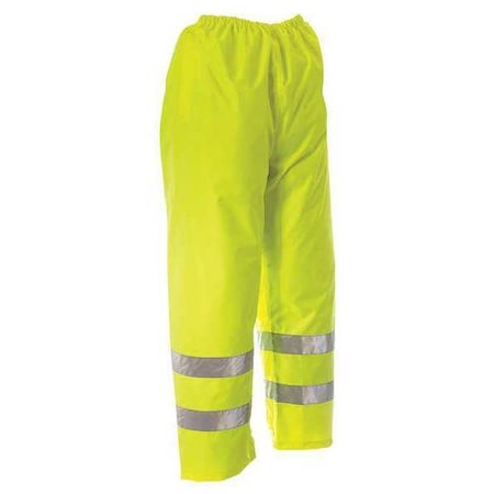 Hi-Visibility Rain Bib Pants, 150D Rip-Stop Polyester, Polyurethane, 33 1/2 in Inseam, Gree/Yellow