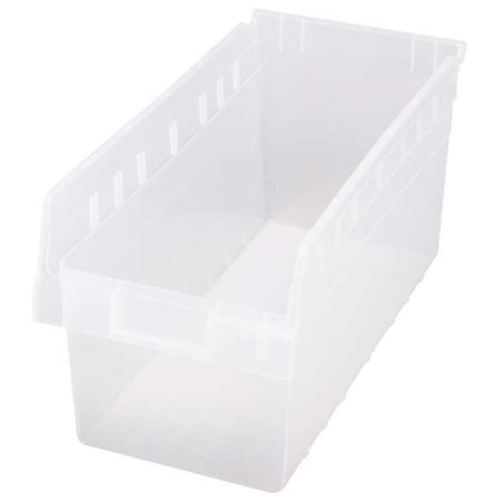 Shelf Storage Bin, Polypropylene, Clear, 8 in H, 8 3/8 in W, 17 7/8 in L