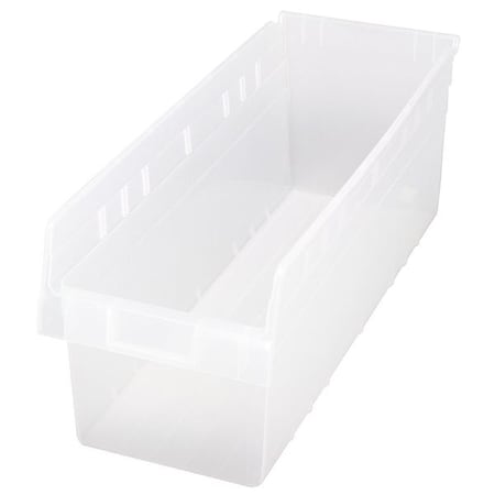 Shelf Storage Bin, Polypropylene, Clear, 8 in H, 8 3/8 in W, 23 5/8 in L