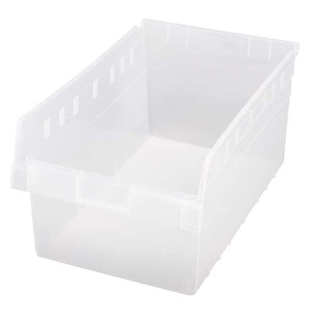 Shelf Storage Bin, Polypropylene, Clear, 8 in H, 11 1/8 in W, 17 7/8 in L