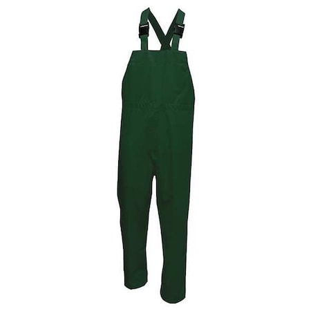 Rain Bib Pants, Polyester, 33 in Inseam, Elastic Closure, Green, Size 2XL