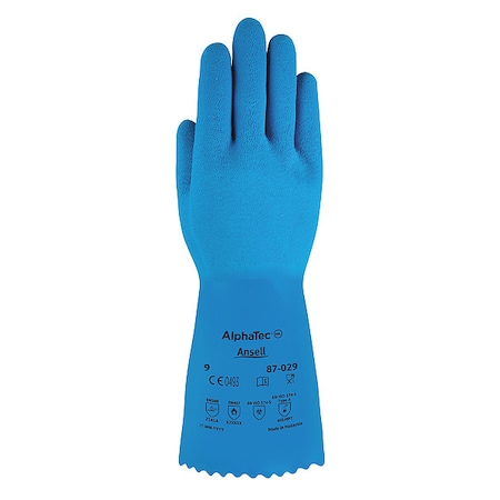 Chemical Resistant Gloves, Natural Rubber Latex, 12 in L, 50 mil, Blue, 7, 1 PR