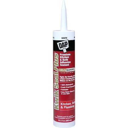Acrylic Latex Sealant, 10 oz, Cartridge, White, Acrylic Latex Base, Kwik Seal Plus