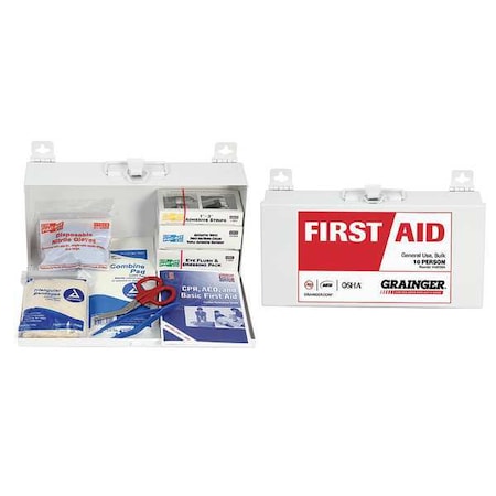 First Aid Kit and Housing, Metal 76 Components, 10 People Served