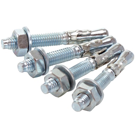 Wedge Anchor, 3/8" Dia., 3" L, Steel Zinc Plated, 4 PK