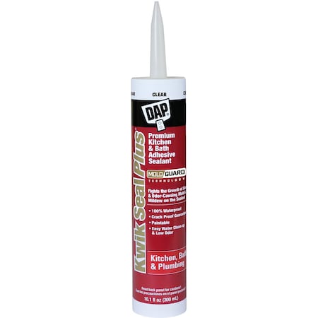 Acrylic Latex Sealant, 10 oz, Cartridge, Clear, Acrylic Latex Base, Kwik Seal Plus