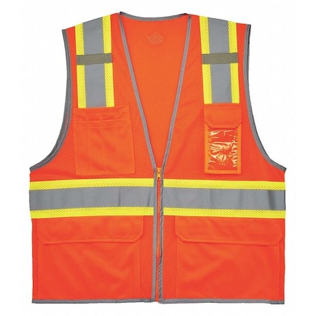 Two Tone Mesh Safety Vest,Orange,2XL/3XL