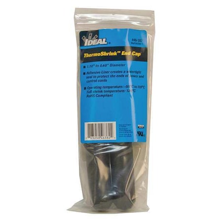 Adhesive Lined Heat Shrink End Cap, Medium Wall, 3:1 I.D. Shrink Ratio, Black, 2-3/4 in, 5 PK