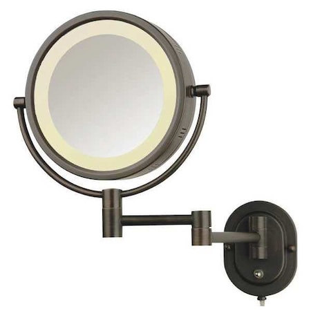 Lighted Makeup Mirror, 10 in W, 13 in H, 120 V AC, Bronze, Wall
