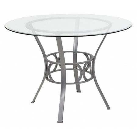 Round Dining Table,Silver Metal,Rnd Glass,42", Glass, Clear