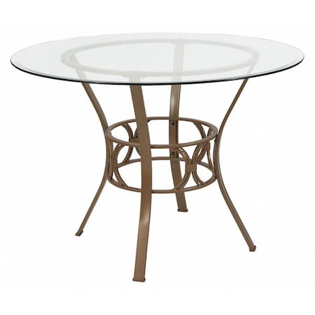 Round Dining Table,Matte Gld Mtl,Rnd Glass,42", 42" W, 42" L, 29.5" H, Glass, Clear