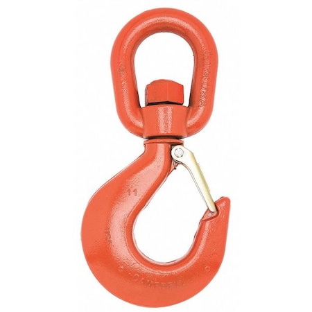 No. 5 Alloy Latched Swivel Hoist Hook, 3 Ton PL, Forged Alloy, Painted Orange