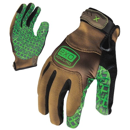EXO Mechanics Gloves, Silicone Fused Palm, Polyester Back, M, Green/Tan
