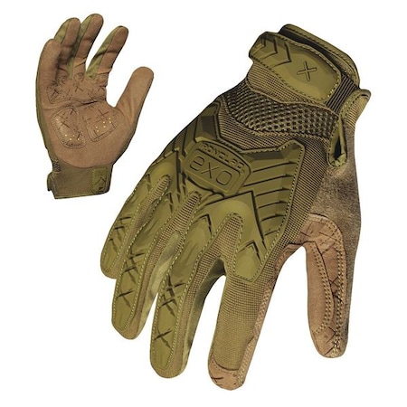Tactical Glove, Synthetic Leather and Foam Padding Palm, Closed Cuff, Full Finger, Green, Size L