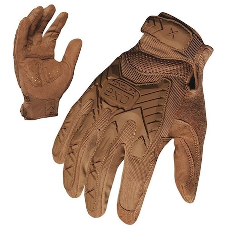 Tactical Glove, Synthetic Leather and Foam Padding Palm, Closed Cuff, Full Finger, Brown, Size L