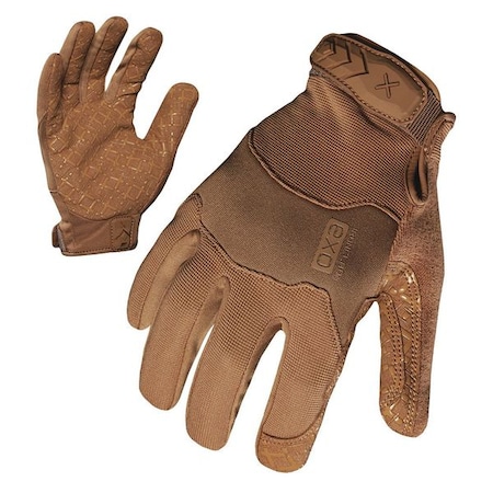 Tactical Glove, Synthetic Leather Palm, 8-1/2" Length, Hook-and-Loop Cuff, Full Finger, Brown